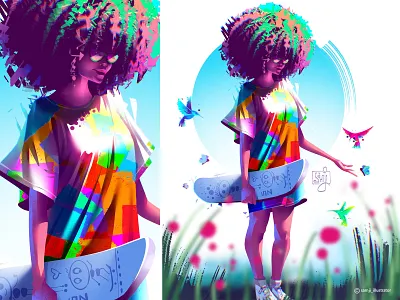 Disconnect and Reconnect...! π afro bird character design editorial illustration freelance illustrator girl illustration illustrator procreate samji illustrator skate skateboard