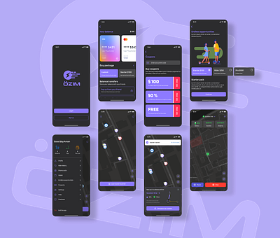 Electric scooter app "Ozim" android app burger menu ios log in map mobile product design scooter ui ux