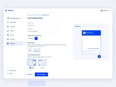 Theme settings UI chat settings theme ui uiux web