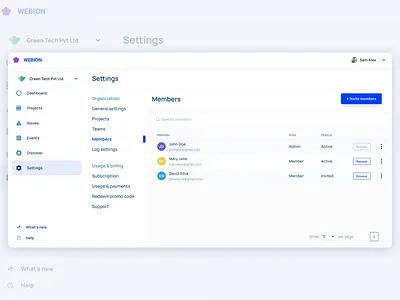 Settings UI dashboard design ui uiux web