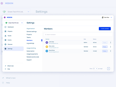 Settings UI dashboard design ui uiux web