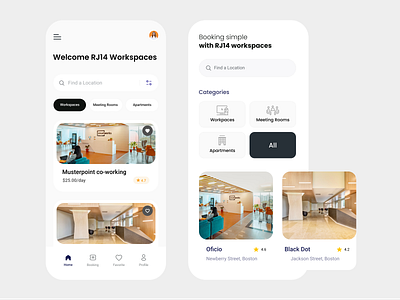 RJ14 - Mobile App Design for Workspaces app appdesign branding design illustration logo typography ui ux vector website