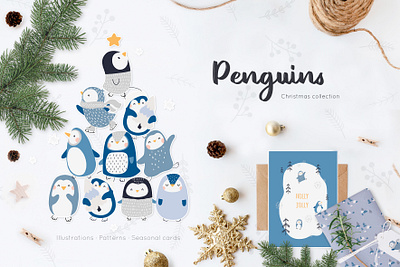 Penguins.Christmas collection baby christmas christmas card christmas clipart clipart cute animals happy new year illustration kids merry christmas nordic nursery penguin scandinavian scandinavian xmas seamless pattern seasonal vector xmas