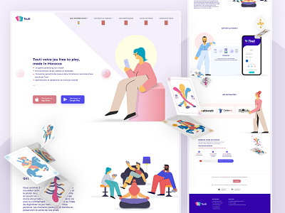 Touti card game app design flat illustration ui ux web website