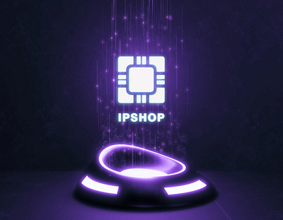 IP Shop Logo Mockup Design brandbook branding design graphic design illustrator ip logo logo design logo designer logo maker mark minimal mockup neon photoshop purple shop technology vector