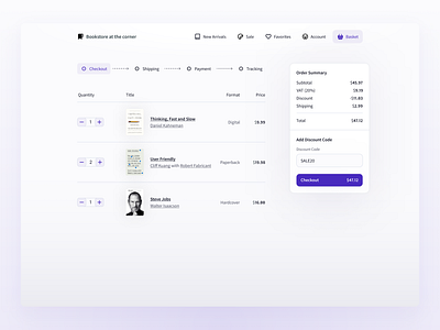 Bookstore Checkout Desktop Concept basket books bookstore cart checkout design minimal payment product design purple shipping ui ux ux design uxdesign