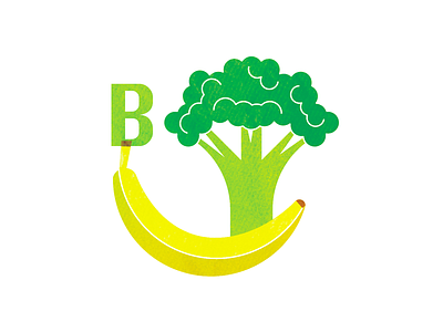 B for broccoli and banana abc alphabet art banana broccoli children childrenillustration design flat fruit graphic design illustration minimal vector vegetable