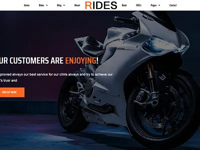 Rides - Bike Rental Booking React Template animation branding cargo design development graphic design illustration logo responsive template theme transport web designing website