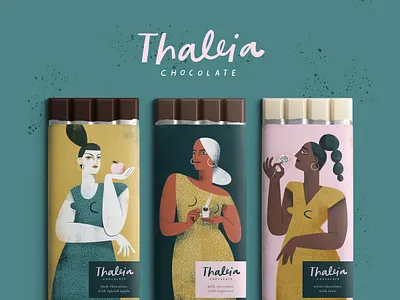 Thaleia Chocolate chocolate bar illustration chocolate brand chocolate packaging food packaging illustration illustrated packaging illustration packaging packaging illustration
