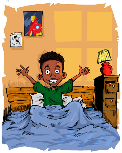 Good morning african character afro american black character book illustration cartoon childrens book digital illustration