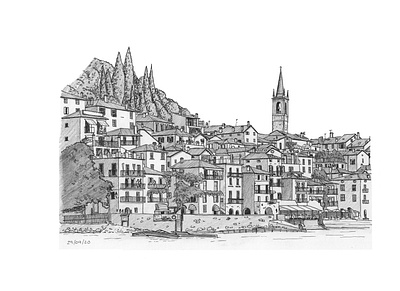 Varenna, Italy architecture artwork drawing illustration inkpen sketch