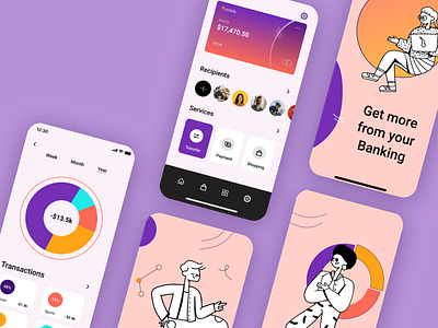 Heady - Fintech App Design app app design bank colourful figma fintech illustration managment money pastel prototyping ui ux uxui