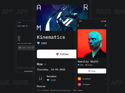 Rave APP app dark design minimal party rave ui ux