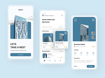 Space - Hotel Booking Mobile Exploration app app design booking booking app exploration figma hotel hotel app ios mobile app motel reservation travel ui uidesign uiux