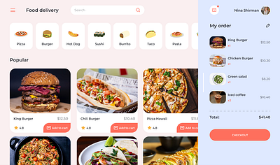 Food delivery service app design ui web