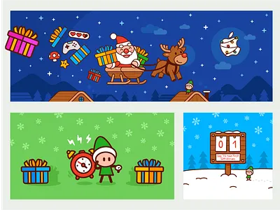Indie App Santa Illustration, App icon and Calendar advent calendar app cartoon character christmas design elf flat funny graphic design icon icon design illustration mascot outline santa claus sled snow twitter banner ui