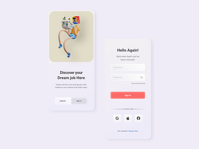Jobseeker Login Menu - Mobile App app design mobile app ui ux