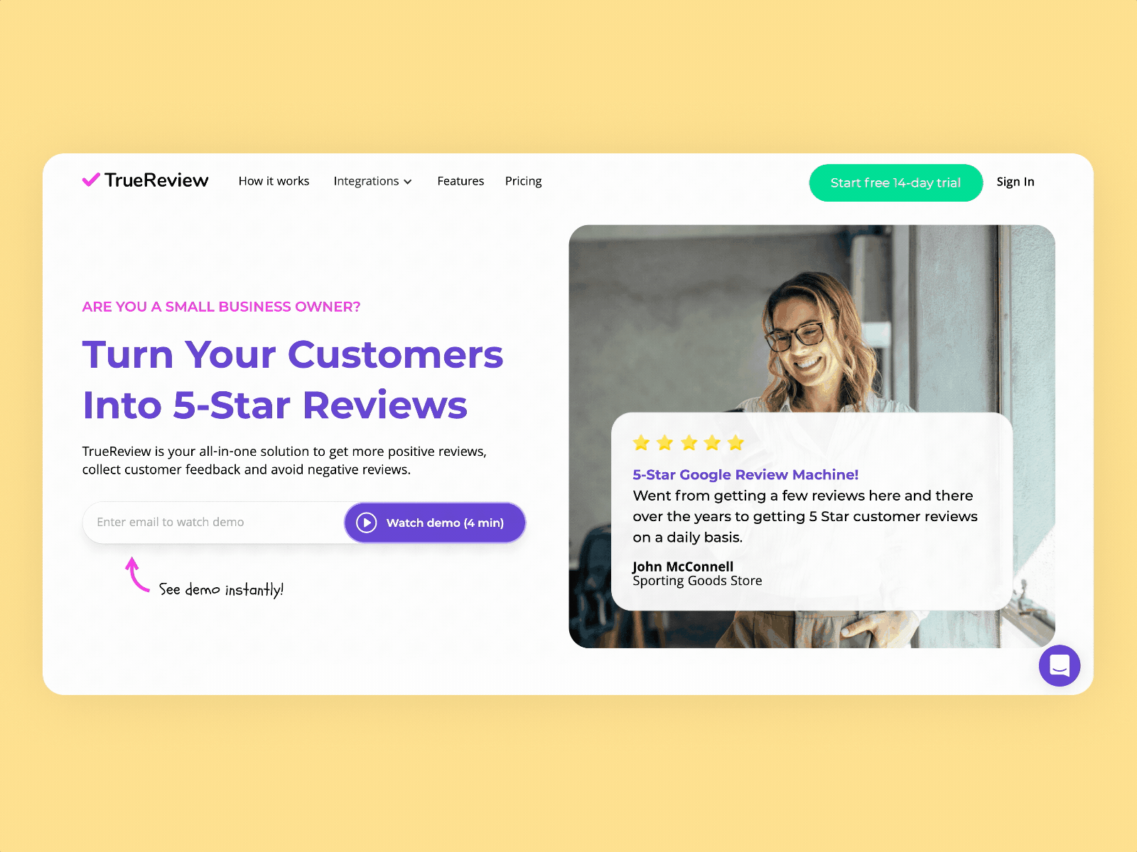 TrueReview Product Page demo design saas truereview ui ux website