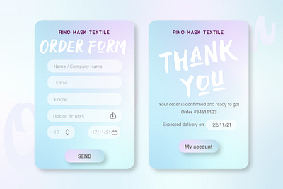 Rino Mask Textile - Order Form contact form design graphic design ui vector