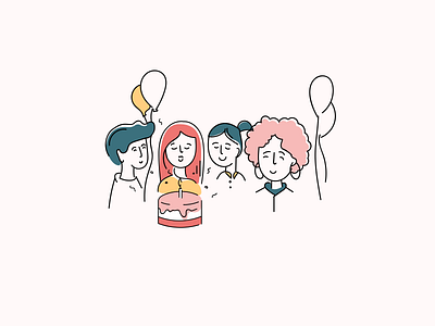 Birthday celebration 2d art birthday birthdaycake cake candle celebration design emotions friends happy illustration simple sparkles vector