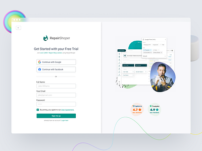 RepairShoper - User Registration Page design join login minimal regiter shop signup trial ui user ux web