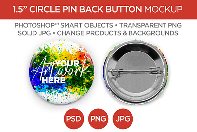 1.5" Circle Magnet Back Button Mockup & Template 1.5 advertising back branding button circle digital download layout logo marketing mockup photography photoshop pin printing promotion smart object stock template
