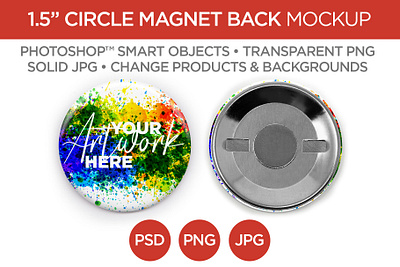 1.5" Circle Magnet Back Button Mockup & Template 1.5 advertising branding button circle digital download graphic design layout magnet marketing mockup photography photoshop printing promotion rare earth smart object stock template