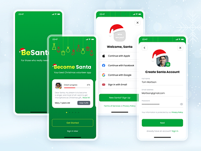 BeSanta Mobile App 2022 app app design application design christmas design figma graphic design interface design launch screen mobile mobile design new year santa santa clause sign up splash ui ux uxui