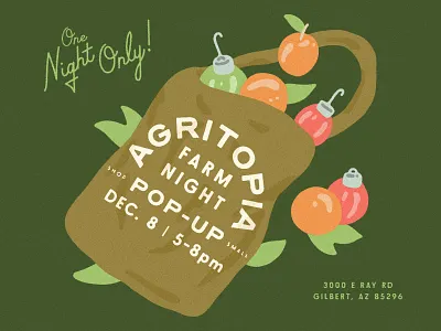 Farm Night christmas farm night farmers market fruit holiday holiday flyer illustration local market oranges ornaments produce shop small tote