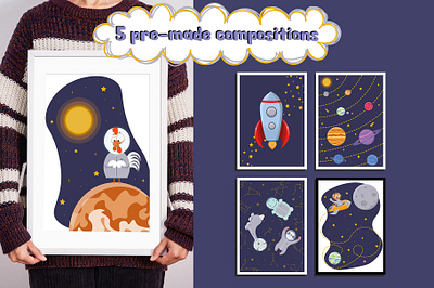 Animals in the Space. animals constellations cute cute animals decorated design illustration kids illustration planet rocket space space adventure stars vector