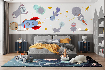 Animals in the Space. animals constellations cute decorated design illustration kids illustration planet rocket space space adventure stars vector