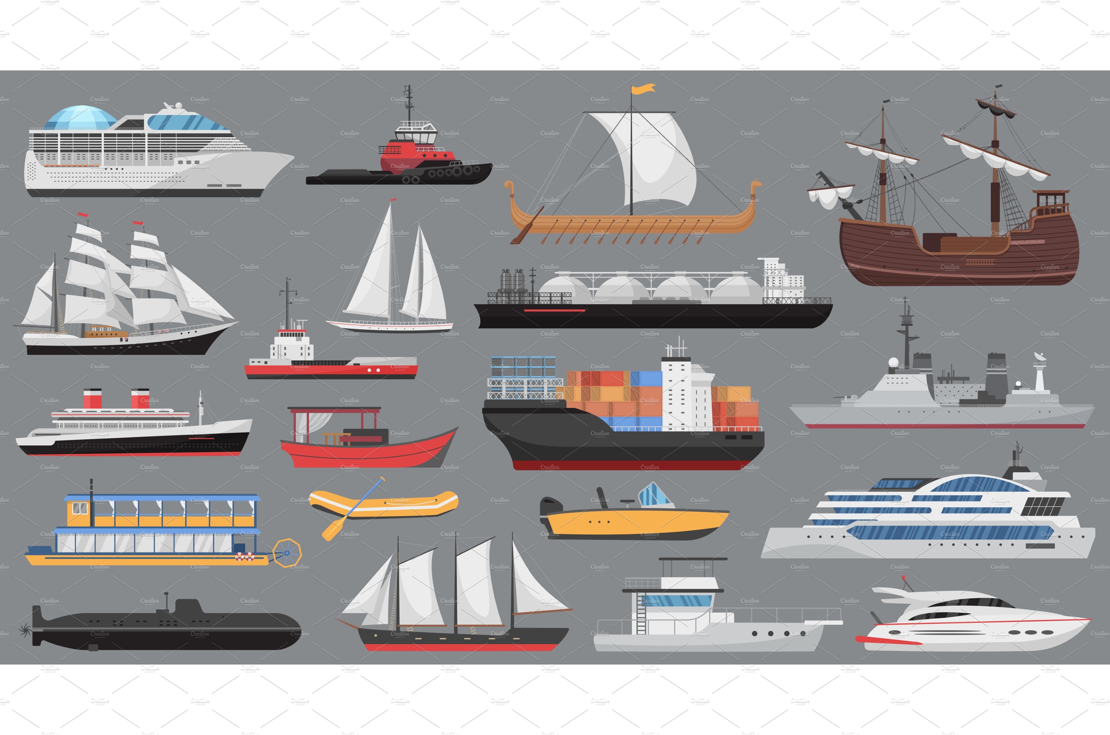 Ship set sea ocean transport set by Lemberg Vector on Dribbble