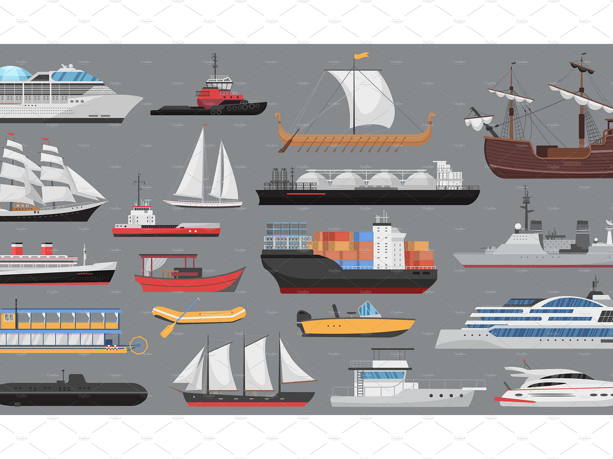 Ship set sea ocean transport set by Lemberg Vector on Dribbble