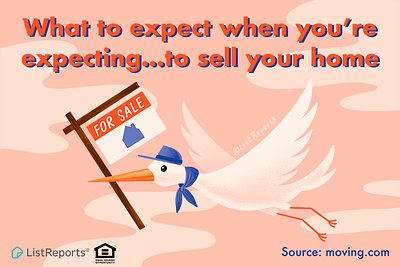 Stork baby expecting illustration pregnant real estate realtor sellling stork