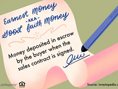 Earnest Money contract illustration lettering money sign signature