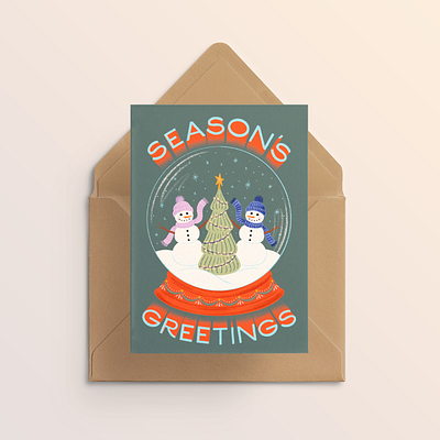 Season's Greetings christmas christmas tree chrsitmas lights greeting card illustration jesus snow snowglobe snowman snowmen