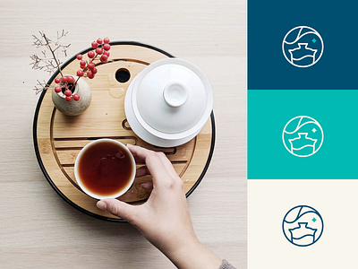 Tea Curious - Friendly Tea Education Brand blue brand brand identity drink education gaiwan icon identity logo logomark mark small business taiwan tea tea cup tea leaf tea logo tea pot teal water