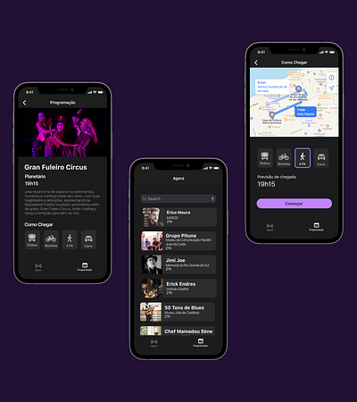 Night at the Museums aplicativo app application black dark mode design event event app ios list localization map museums schedule schedule app schedule event ui uiux ux where to go