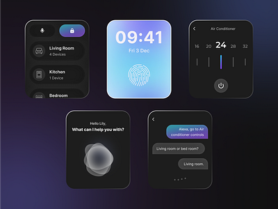 Smart Watch UI for Smart home concept app connect control dark design home control mobile product product design smart smart home smart watch smartwatch ui voice