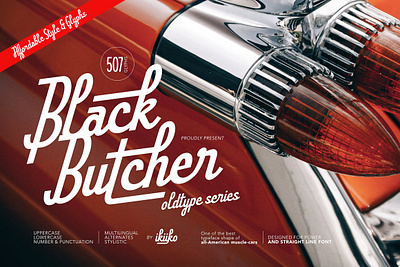 Black Butcher - Oldtype Series 60s american vintage black butcher oldtype series classic car classic typeface display type font muscle car retro retro font retro logo script script font script font with swash script fonts modern swash font vintage vintage font vintage logo