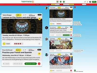 HappeningMap branding content feed design events feed happening local events meetup social media ui ux