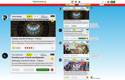 HappeningMap branding content feed design events feed happening local events meetup social media ui ux