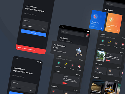 Smartdeck - Dashboard & Register Collage Version (Dark Mode) app card dark mode dashboard e learning illustration mobile onboarding online course online learning register school school app sign in sign up students teacher ui ui kit ux