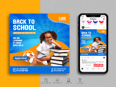 Social Media Post Design | Back to School. ad banner admission ads banner banner ad branding design education google ad instagram post kid kids logo marketing media post school social social media ui