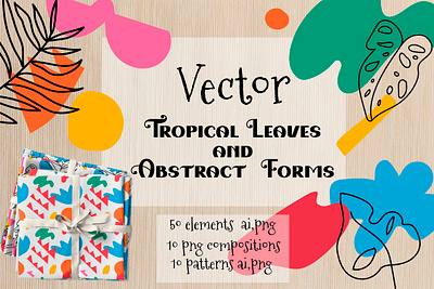 Vector tropical leaves and abstract shapes abstract background clip art abstract forms background svg branding bright compositions hand drawn design digital boho spotted wallpaper graphic design illustrations seamless patterns logo scrapbook paper simple design trendy tropical leaves vector tropical plants leaves wrapping paper