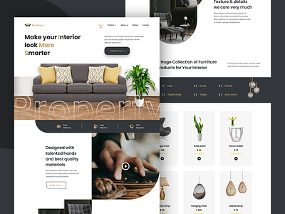 FURNITURA classic clean design furniture interior landing page real estate sofa table ui unique website ux weblayout