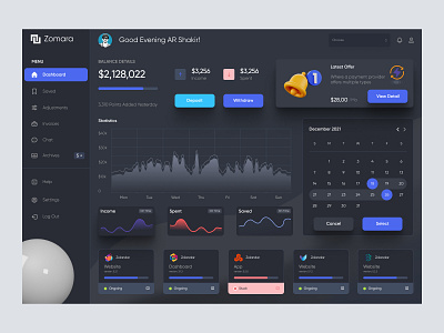 Dashboard Design admin admin panel admin theme admin ui analytics cards dark theme dark ui dashboad dashboard grid view interface sidebar uiux user user dashboard user interface