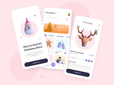 Christmas Shop App Mobile UI 🎅🎅 app app design app ui branding cart christmas christmas shop clean ui ecommerce ecommerce app ios landing page design minimal app mobile app music app online shop product details shop store app