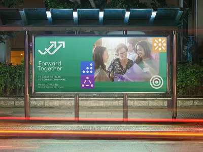 FT Event System arrows billboard branding conference display event forward green icons identity innovation logo system
