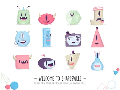 The Extended Crew ball cartoon character dot mascot monsters project management shapes square world